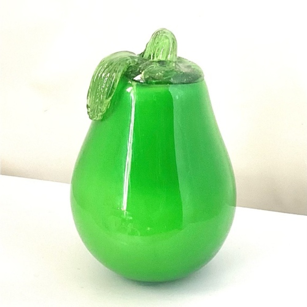 Green Glass Pear Decorative Sculpture - Handmade